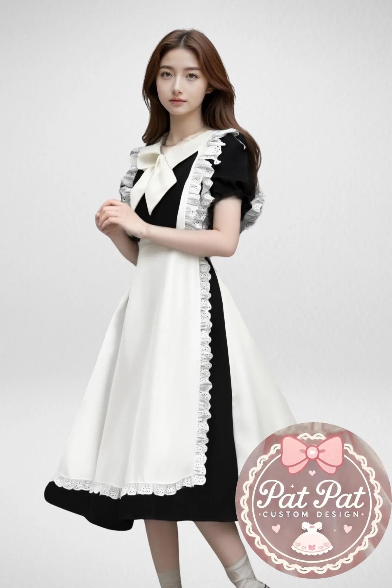 Japanese Maid Dress - Black & White Lolita Style Cosplay Costume with Apron (Anime, Maid Cafe, Halloween