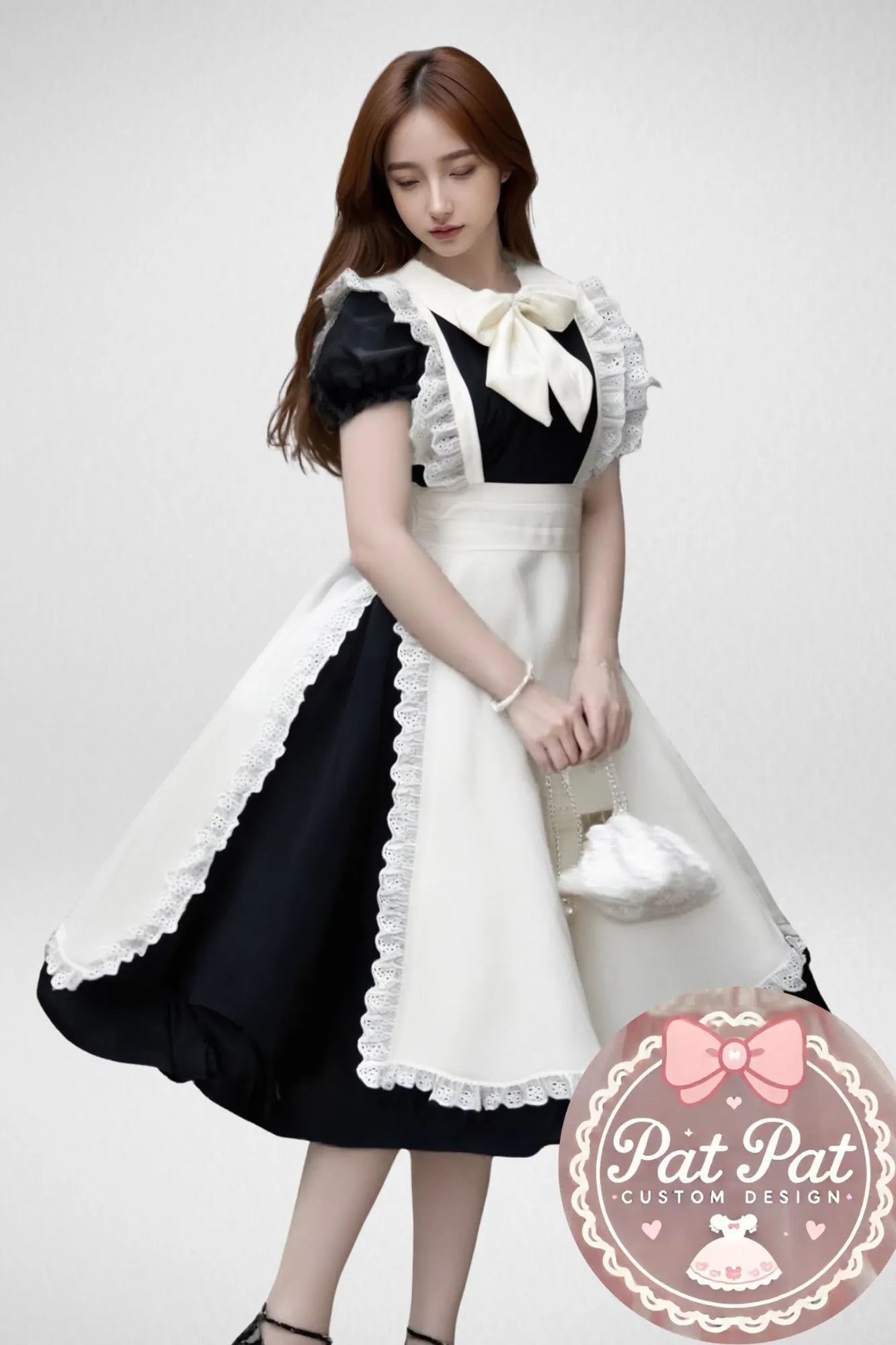 Japanese Maid Dress - Black & White Lolita Style Cosplay Costume with Apron (Anime, Maid Cafe, Halloween