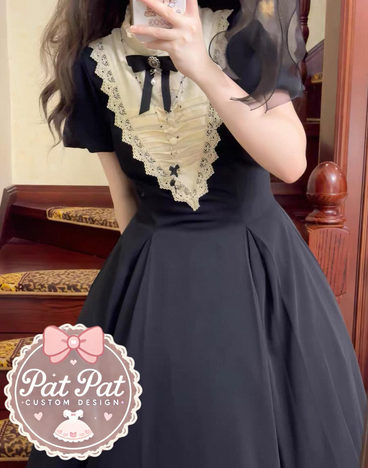 Japanese Long Maid Dress β Lace, Ruffles, and Bow with Apron β Complete Set with detachable sleeves