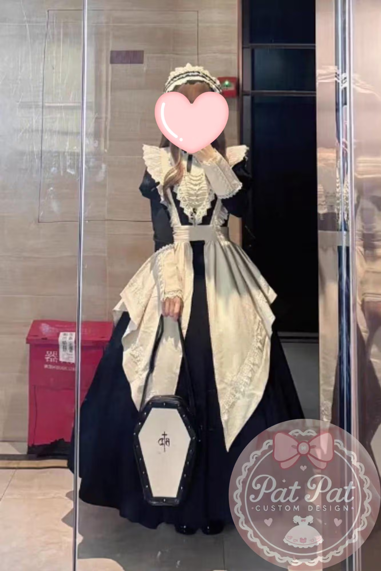 Japanese Long Maid Dress β Lace, Ruffles, and Bow with Apron β Complete Set with detachable sleeves
