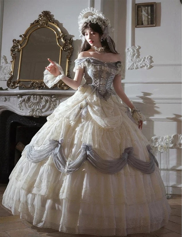Moonlight Prelude Lolita Wedding Dress - Off-Shoulder Prom /Formal/Wedding/Banquet | Prom Dress | Banquet Hosting Gown | Victorian Ball Gown