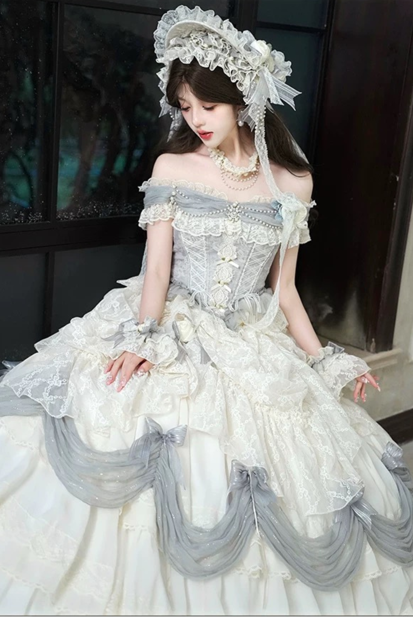 Moonlight Prelude Lolita Wedding Dress - Off-Shoulder Prom /Formal/Wedding/Banquet | Prom Dress | Banquet Hosting Gown | Victorian Ball Gown