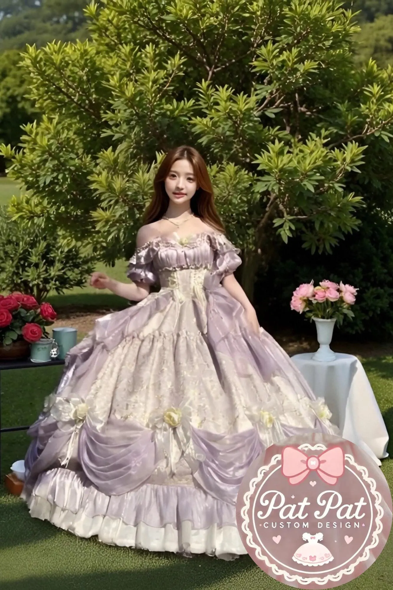 Diana Off-Shoulder Evening Gown - Royal purple Ball Gown for Prom/Wedding/Banquet | Prom Dress | Banquet Hosting Gown | Victorian Ball Gown