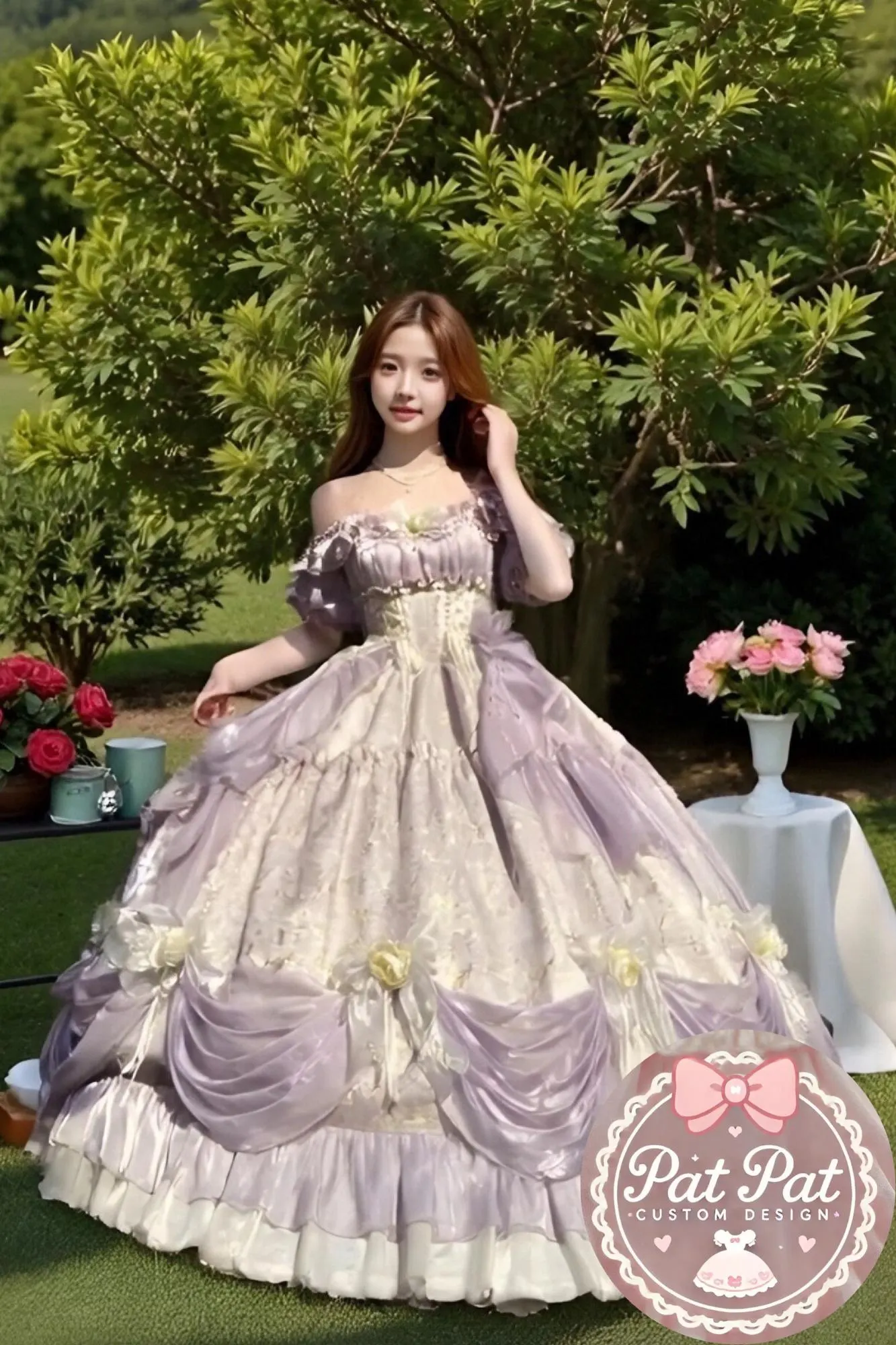 Diana Off-Shoulder Evening Gown - Royal purple Ball Gown for Prom/Wedding/Banquet | Prom Dress | Banquet Hosting Gown | Victorian Ball Gown