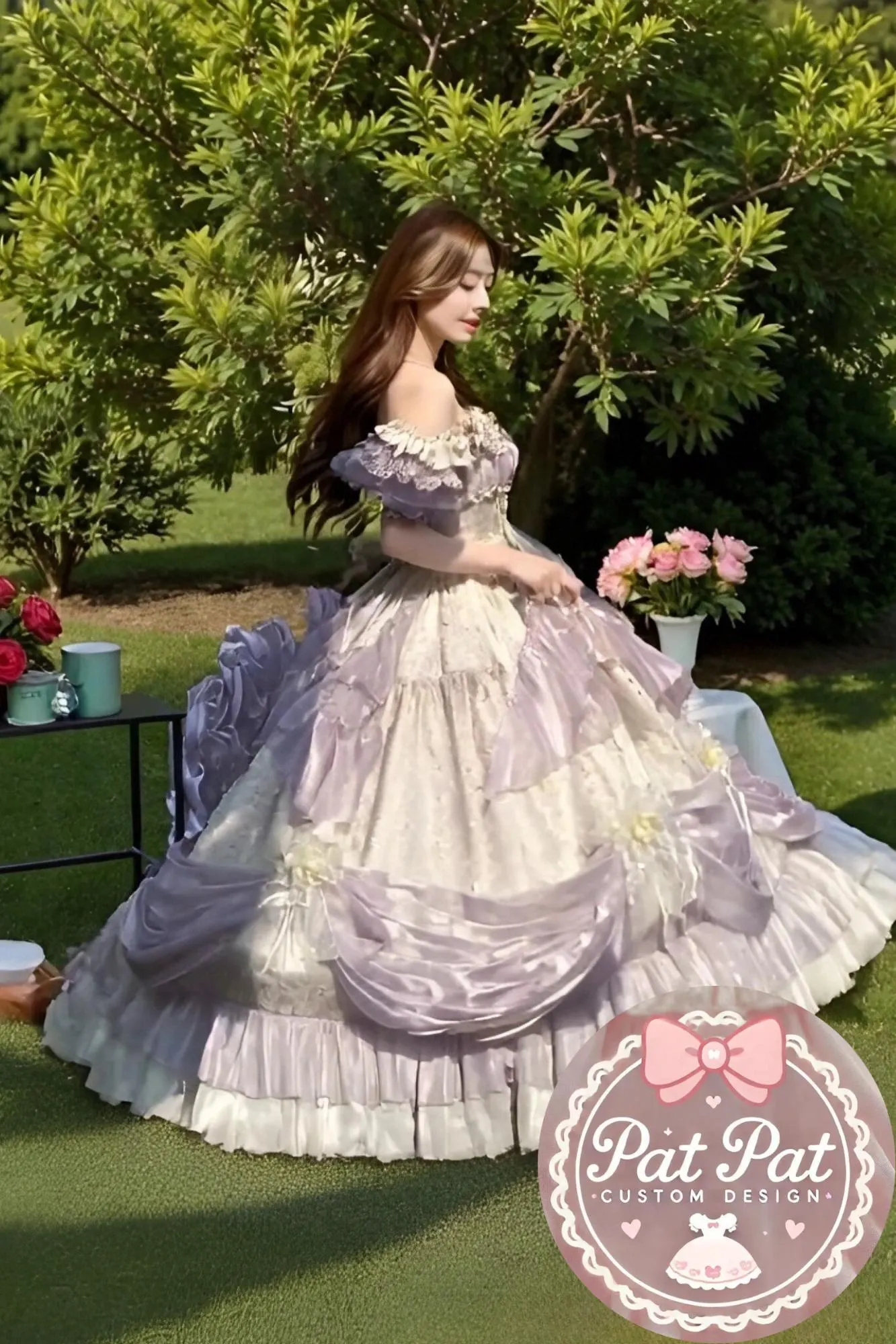 Diana Off-Shoulder Evening Gown - Royal purple Ball Gown for Prom/Wedding/Banquet | Prom Dress | Banquet Hosting Gown | Victorian Ball Gown