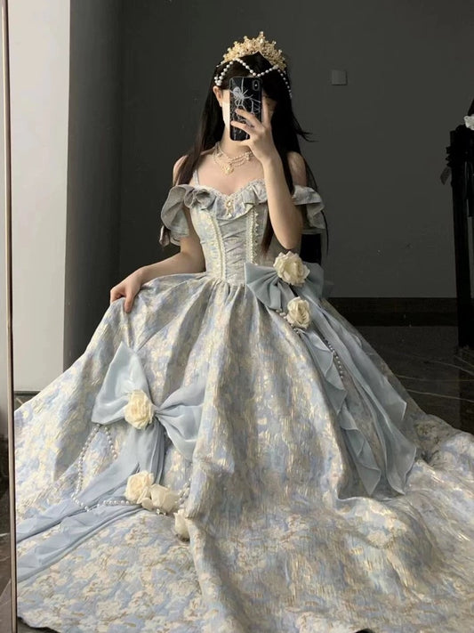 Diana Off-Shoulder Evening Gown - Royal Blue Ball Gown for Prom/Wedding/Banquet | Prom Dress | Banquet Hosting Gown | Victorian Ball Gown