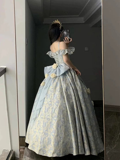 Diana Off-Shoulder Evening Gown - Royal Blue Ball Gown for Prom/Wedding/Banquet | Prom Dress | Banquet Hosting Gown | Victorian Ball Gown