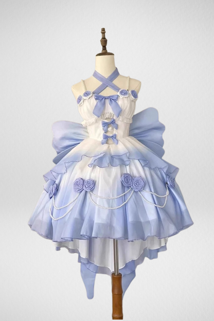 Gradient Blue Bridal Lolita Dress – Princess Rose Design Elegant Princess Party Dress
