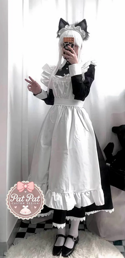 Japanese Maid Dress - Black & White Lolita Style Cosplay Costume with Apron (Anime, Maid Cafe, Halloween