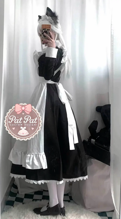 Japanese Maid Dress - Black & White Lolita Style Cosplay Costume with Apron (Anime, Maid Cafe, Halloween