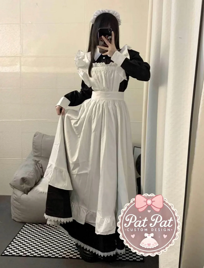 Japanese Maid Dress - Black & White Lolita Style Cosplay Costume with Apron (Anime, Maid Cafe, Halloween
