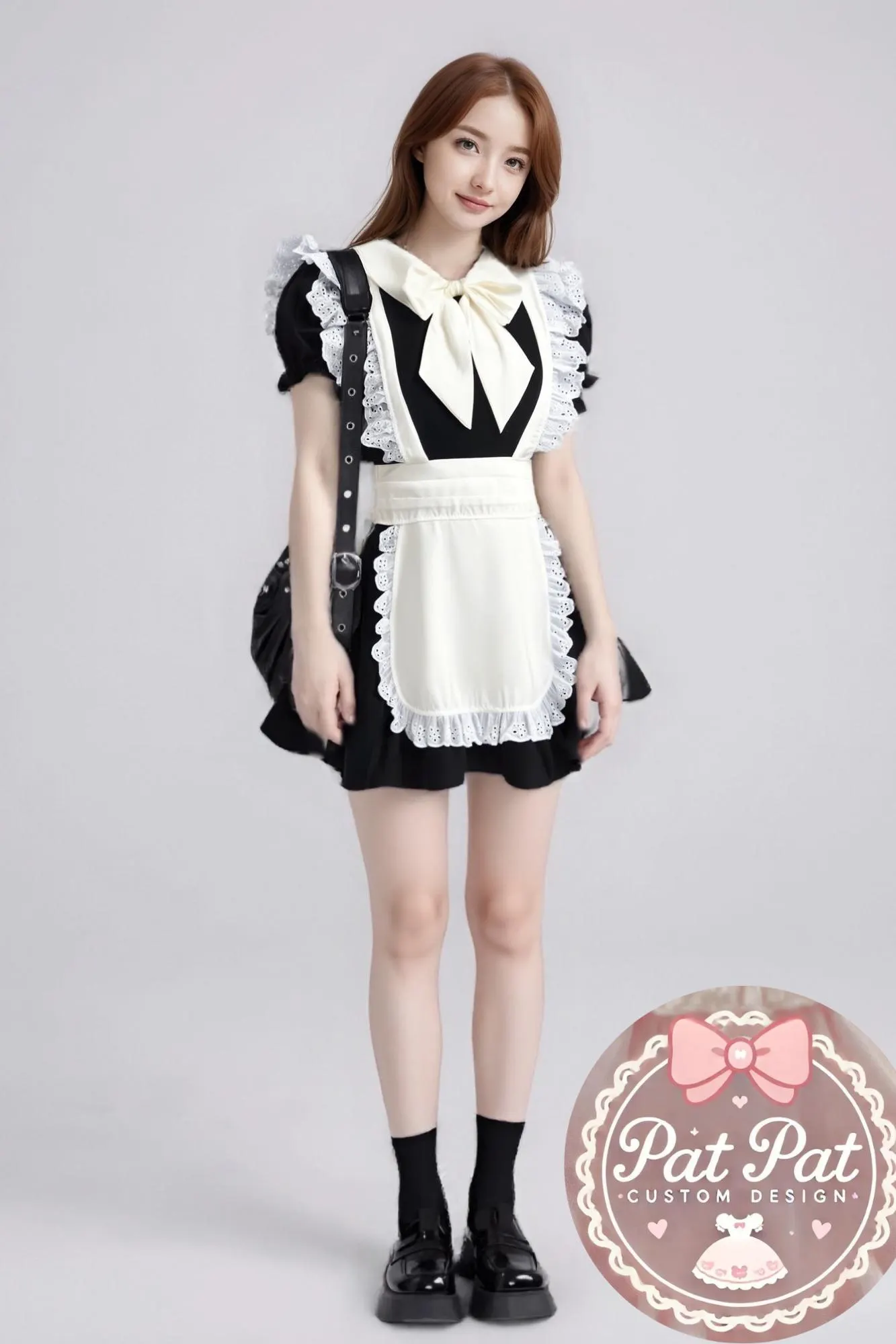 Japanese Maid Dress - Black & White Lolita Style Cosplay Costume with Apron (Anime, Maid Cafe, Halloween