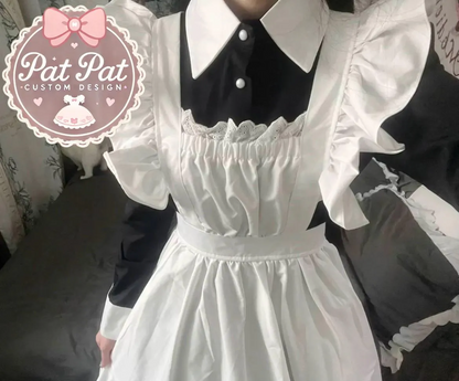 Japanese Maid Dress - Black & White Lolita Style Cosplay Costume with Apron (Anime, Maid Cafe, Halloween