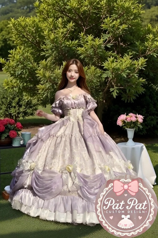 Diana Off-Shoulder Evening Gown - Royal purple Ball Gown for Prom/Wedding/Banquet | Prom Dress | Banquet Hosting Gown | Victorian Ball Gown