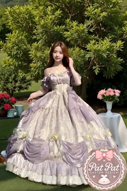 Diana Off-Shoulder Evening Gown - Royal purple Ball Gown for Prom/Wedding/Banquet | Prom Dress | Banquet Hosting Gown | Victorian Ball Gown