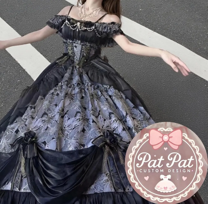 Diana Off-Shoulder Evening Gown - Royal black Ball Gown for Prom/Wedding/Banquet | Prom Dress | Banquet Hosting Gown | Victorian Ball Gown