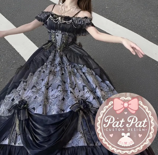 Diana Off-Shoulder Evening Gown - Royal black Ball Gown for Prom/Wedding/Banquet | Prom Dress | Banquet Hosting Gown | Victorian Ball Gown