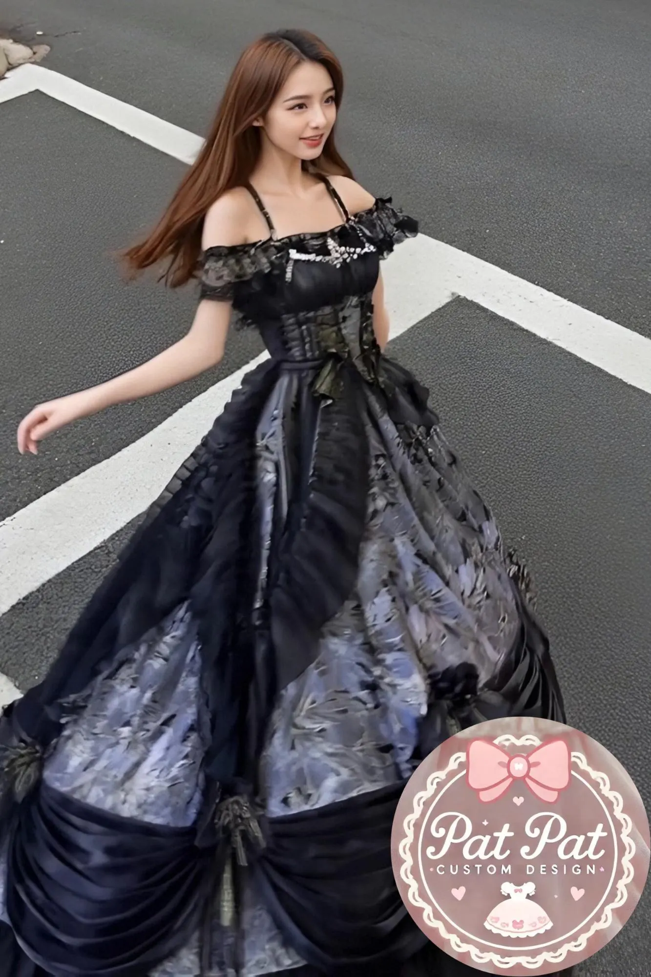 Diana Off-Shoulder Evening Gown - Royal black Ball Gown for Prom/Wedding/Banquet | Prom Dress | Banquet Hosting Gown | Victorian Ball Gown