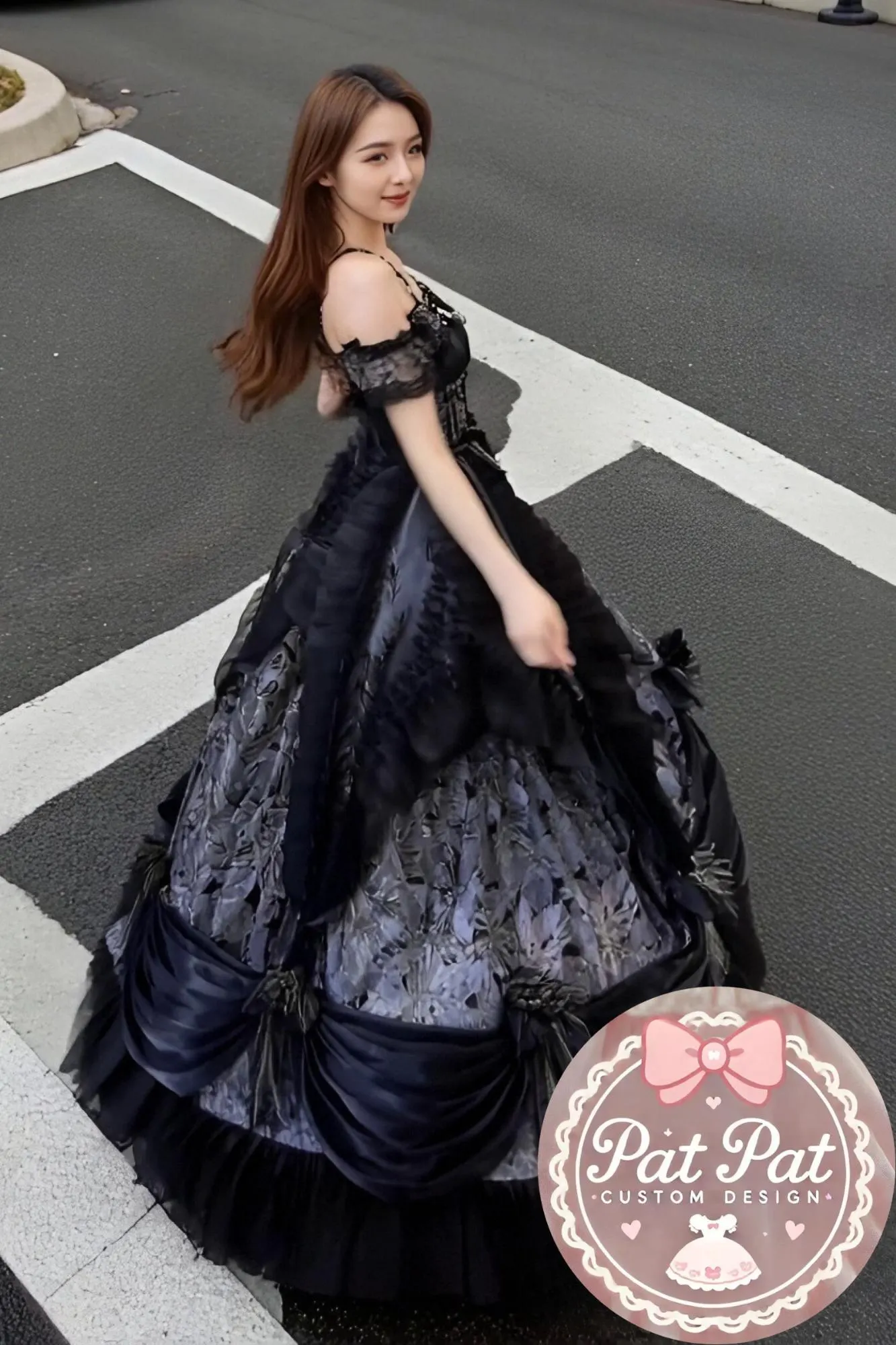 Diana Off-Shoulder Evening Gown - Royal black Ball Gown for Prom/Wedding/Banquet | Prom Dress | Banquet Hosting Gown | Victorian Ball Gown